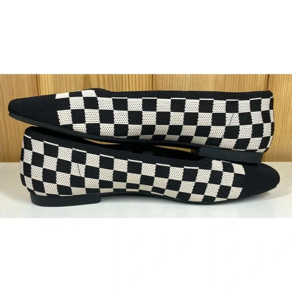 Vivaia Shoes EU 40 US 9 B Margot 2.0 V Cut Square Toe in Checker Flats NWOB - Picture 5 of 10